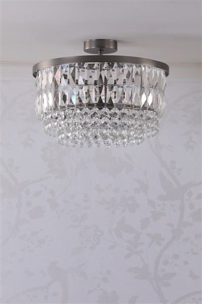 (image for) Laura Ashley Rhosill 3 Light Semi-Flush Crystal and Aged Pewter